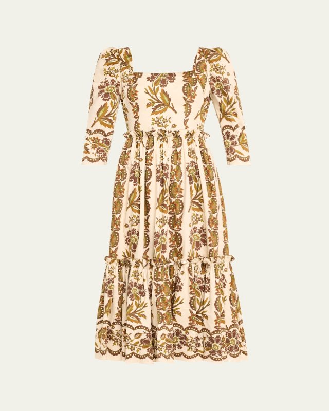 Blue Hill Square-Neck Cotton Midi Dress